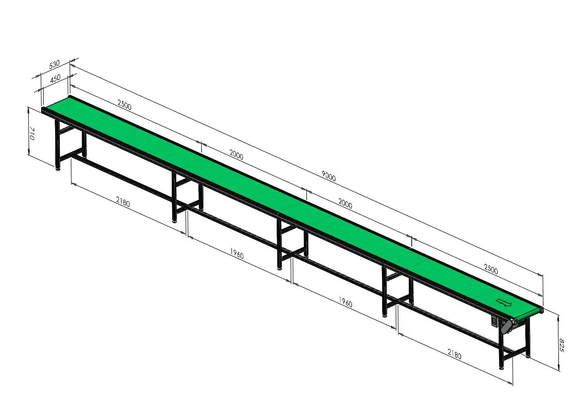 9米長(zhǎng)帶寬450mm標(biāo)準(zhǔn)平行款流水線輸送機(jī)