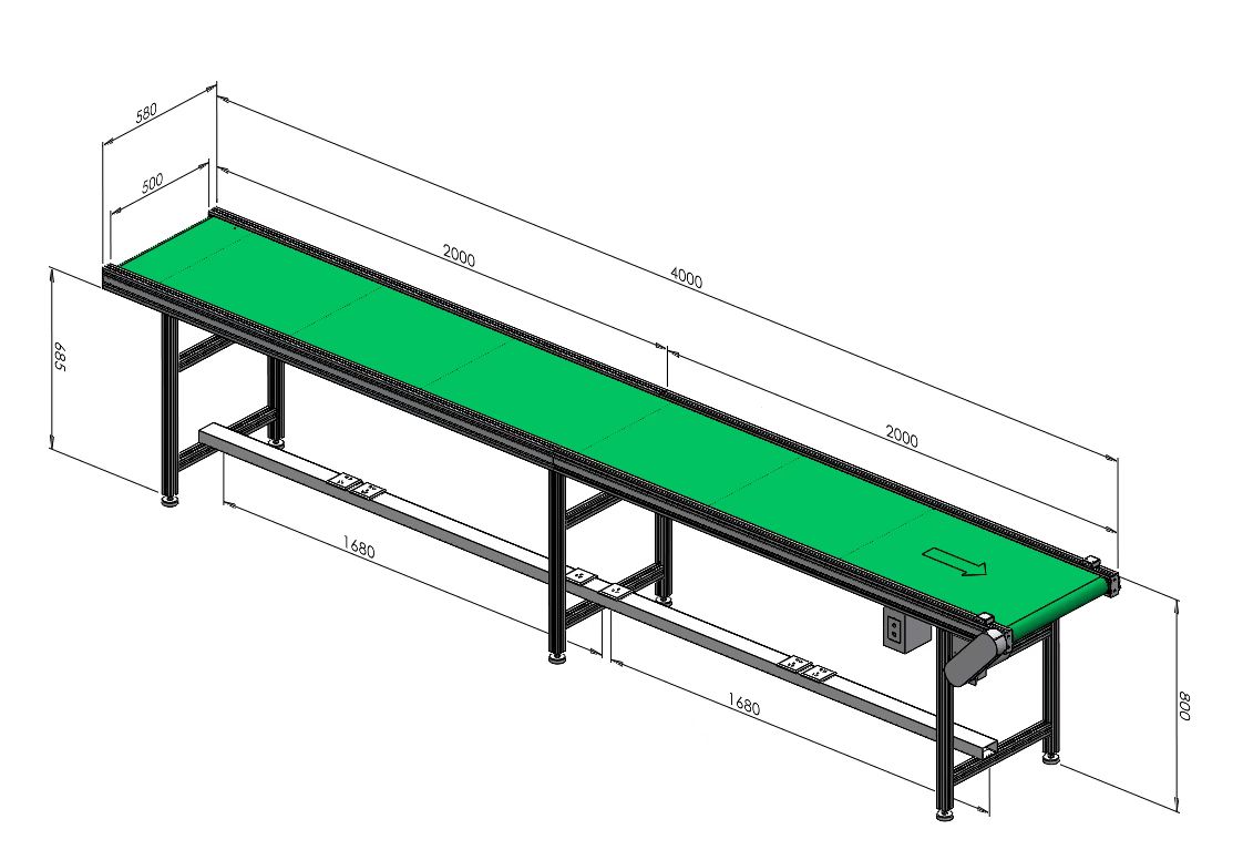 底部加線槽的4米流水線輸送機(jī) 帶寬500mm